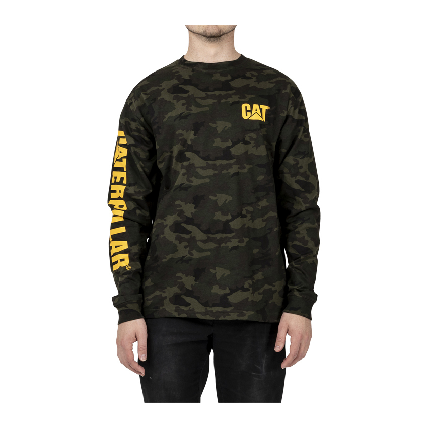 Caterpillar Clothing South Africa - Cat Men's Trademark Banner Long Sleeve T-Shirts Camo NH5378246